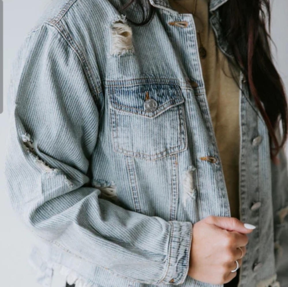 Denim Jacket Striped POL Sz L